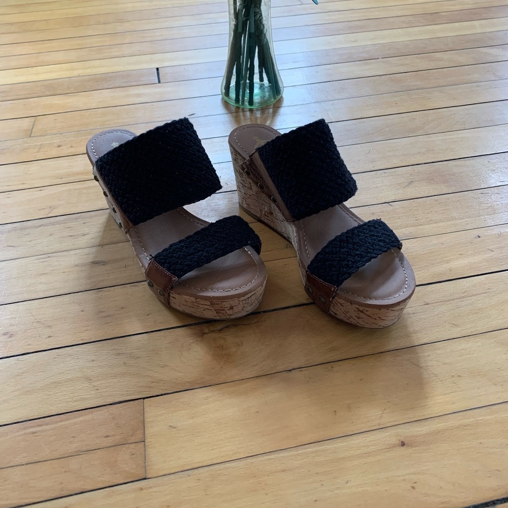 Crown Vintage Double Trouble Black Cork Wedge Size 7